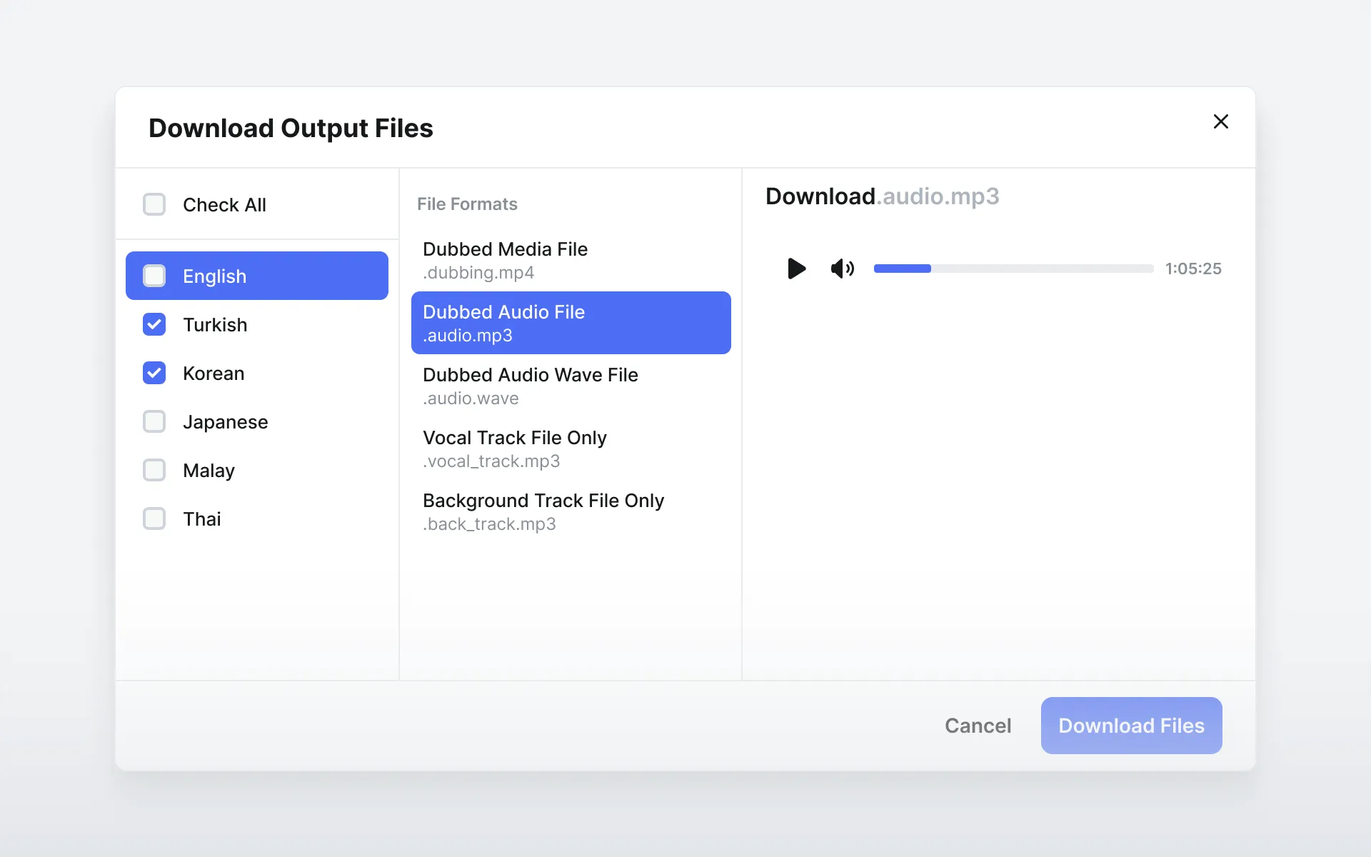 Dubbing / Voice over + Download Different Asset